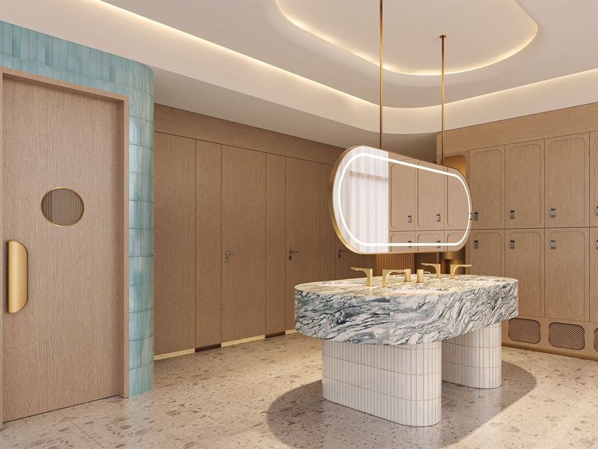 Không gian chăm sóc cá nhân với bàn trang điểm và tủ đồ
