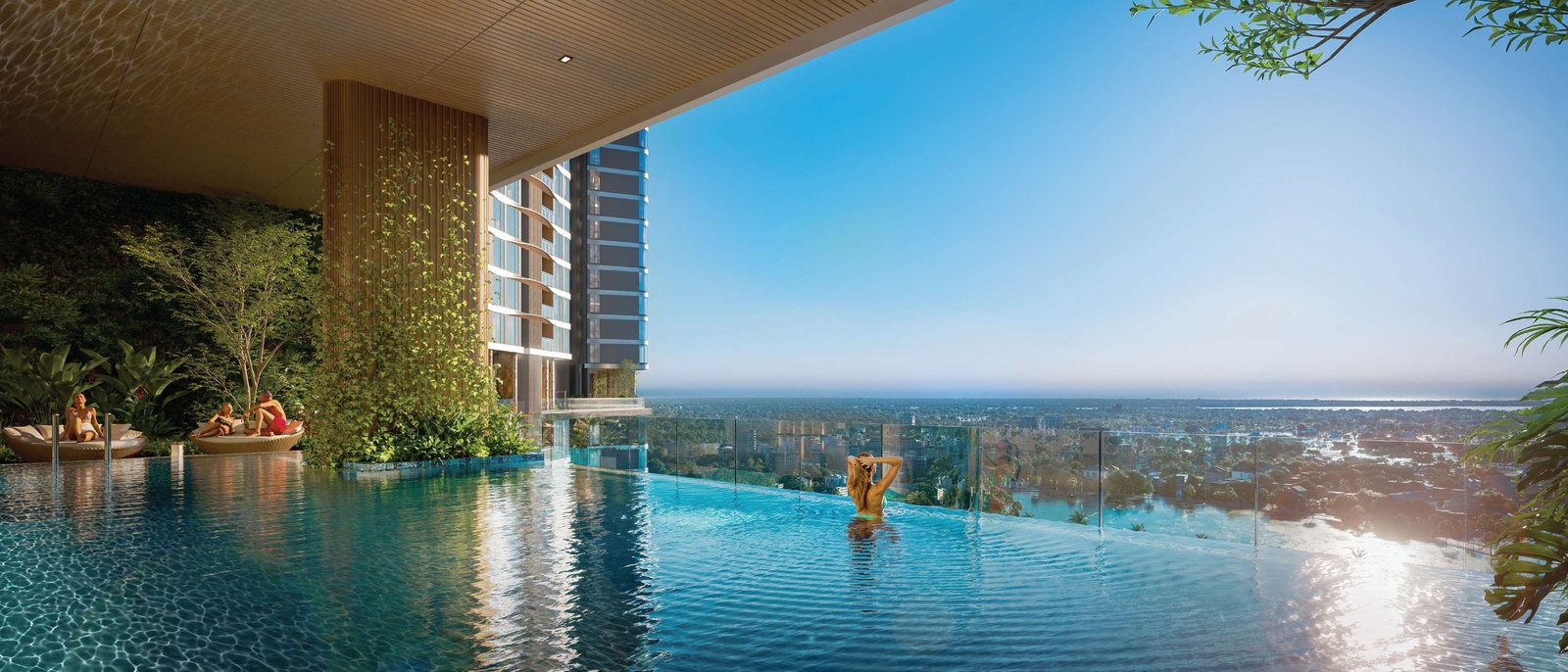 Hồ bơi vô cực tầng 20 nhìn ra thành phố